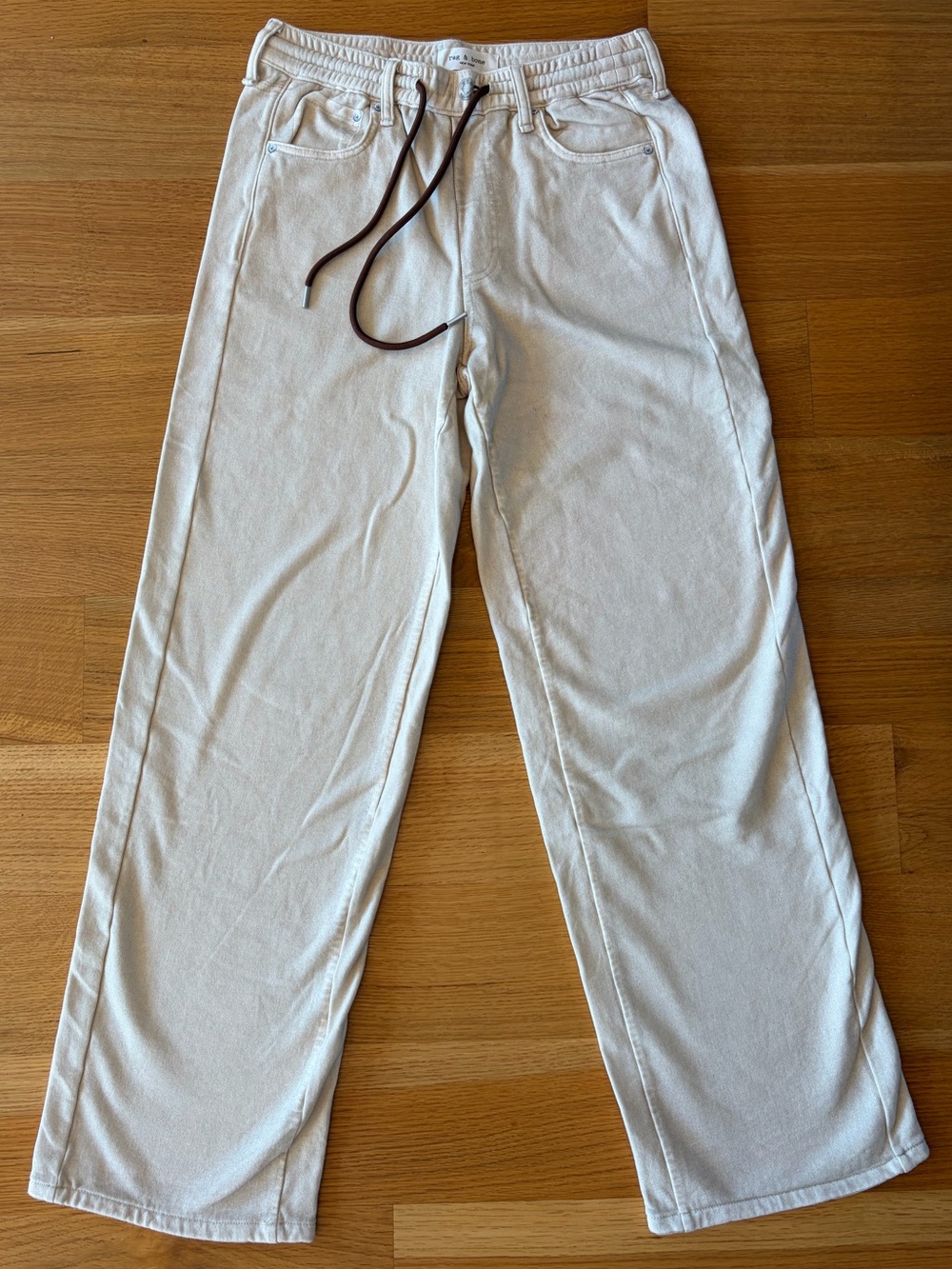 rag & bone Miramar Drawstring Terry Wide Leg Sweatpant Jean Pants in Ecru